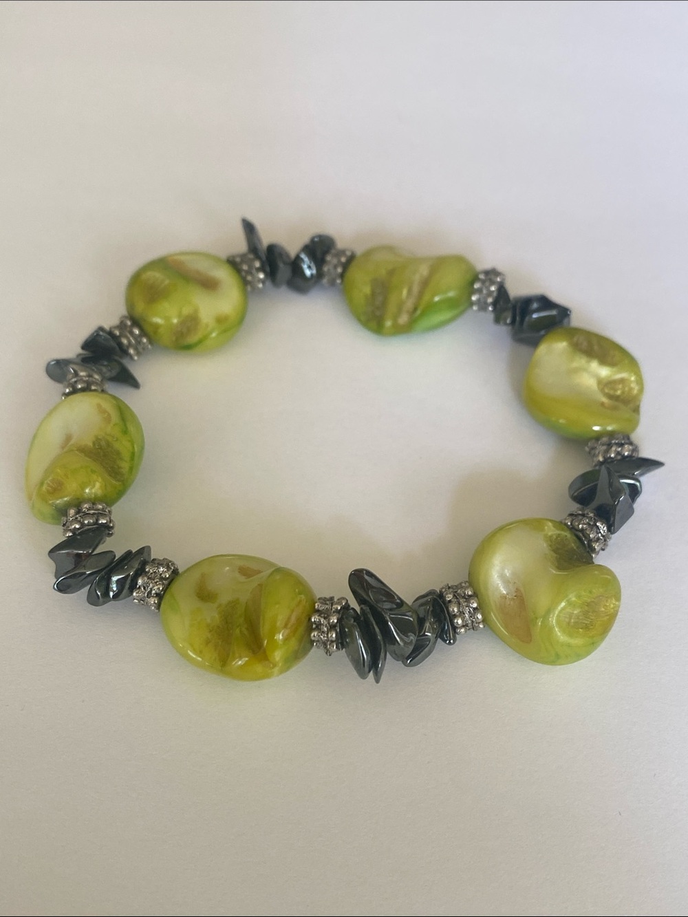 Artisan Lime shell & Hematite Accent Stretch Bracelet